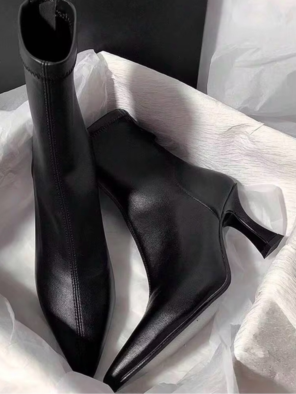 SHEIN Black Pointed Toe Sculpted Mid Heel Ankle Boots